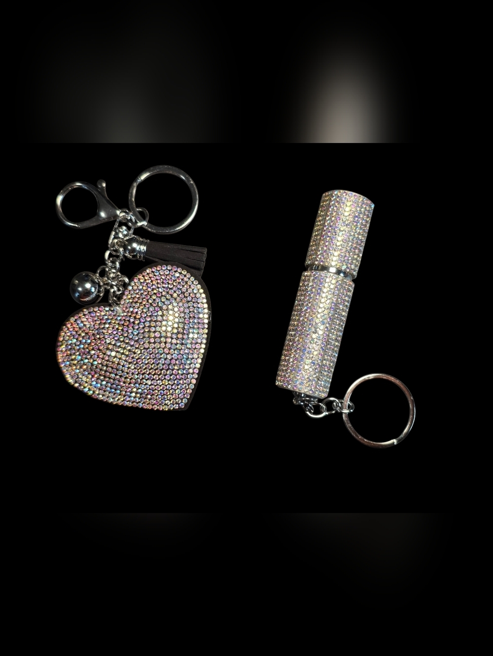 2 Pc. Set Crystal Heart Bag Charm and Perfume Atomizer - AB Stones